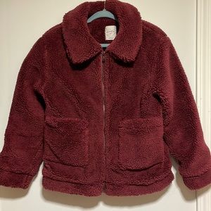 Elodie Girls Faux Fur Teddy Burgundy Coat in XL